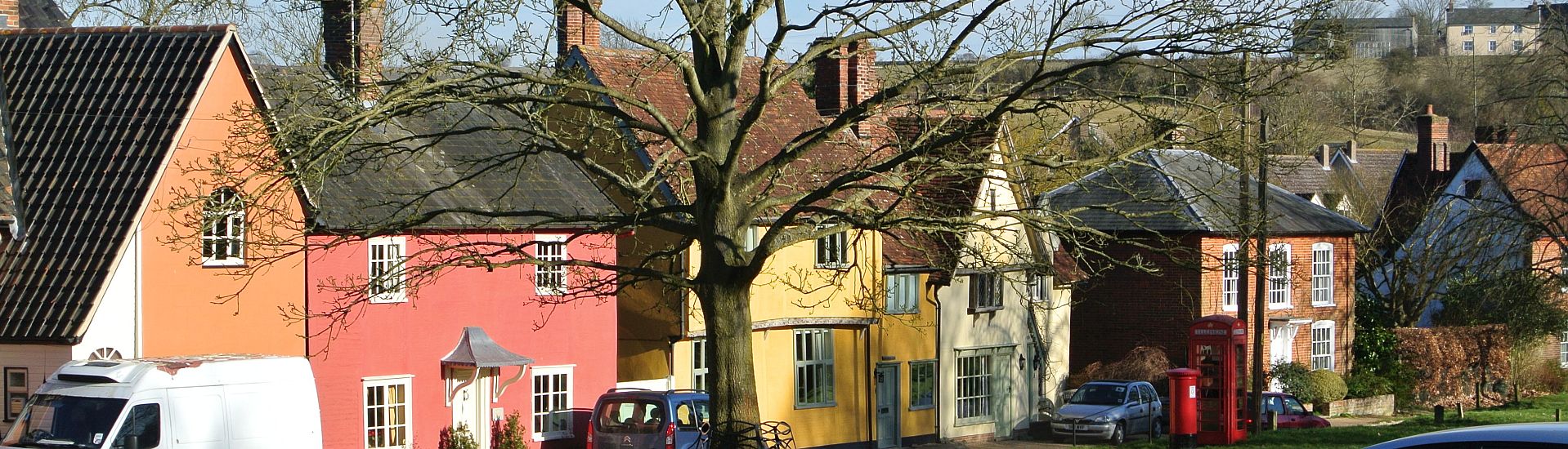 Colourful houses in the village of Hartest in Suffolk 