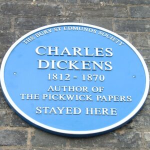 Charles Dickens blue plaque at Angel Inn Bury St Edmunds Suffolk 