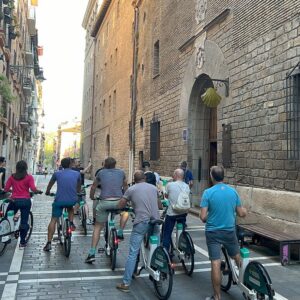 Cycling in Pamplona by the pilgrims' rest in Spain's Basque Country