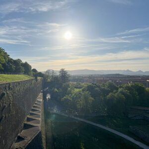 Sunset over Pamplona ramparts in Spain's Basque region