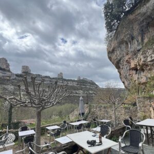 Impressive rock sentinels La Rioja wine country Green Spain