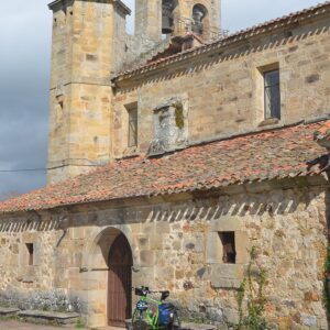 Church near Monegro with bike cycling La Rioja wine country Green Spain