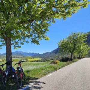 bike stop for mountain views La Rioja wine country Green Spain