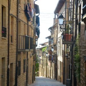 Narrow streets in vineyard village La Rioja wine country Green Spain