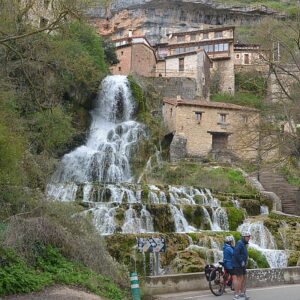 Waterfall in Ebro river valley near La Rioja wine country Green Spain